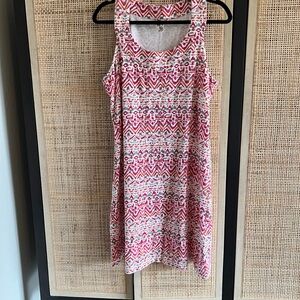 Aventura Women’s tank dress. Pink, white, orange and gray. Size L.